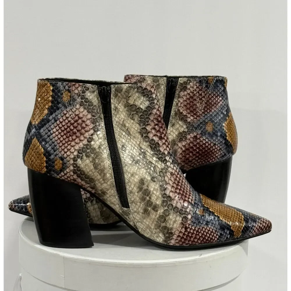 Jeffrey Campbell Kiani Snake Print Western Pointed Toe Sculptural Heel Booties 7 - Picture 4 of 9